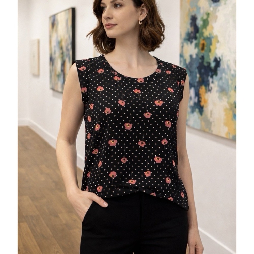 Anthropologie Pleione Cap Sleeve Blouse Size S/M Top Cami Floral‎ Career Casual
